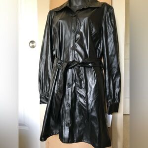 Vintage Black Faux Leather Dress Formal Casual